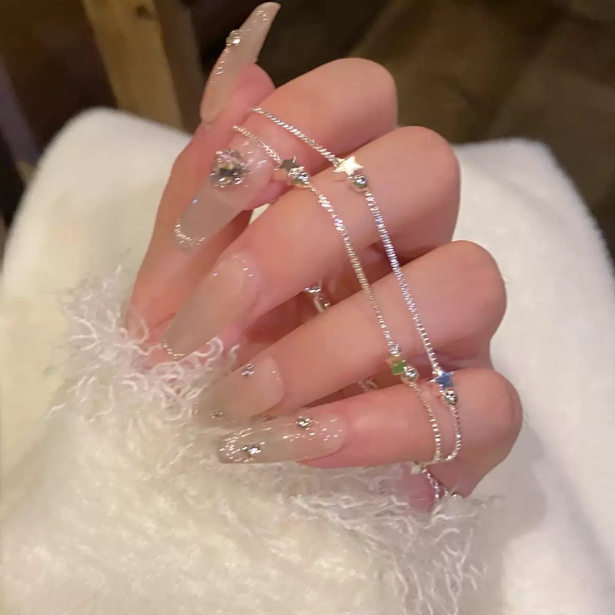 合金手链 GaoQiQi银色磨砂小球星星手链1036