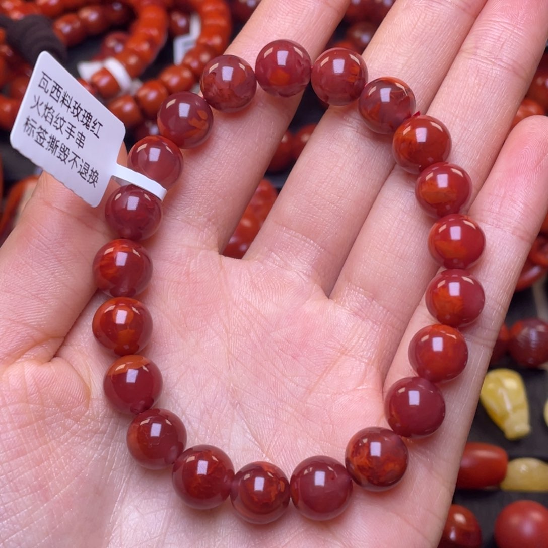 南红玛瑙其它未镶嵌9mm精品瓦西玫红火焰圆珠手串
