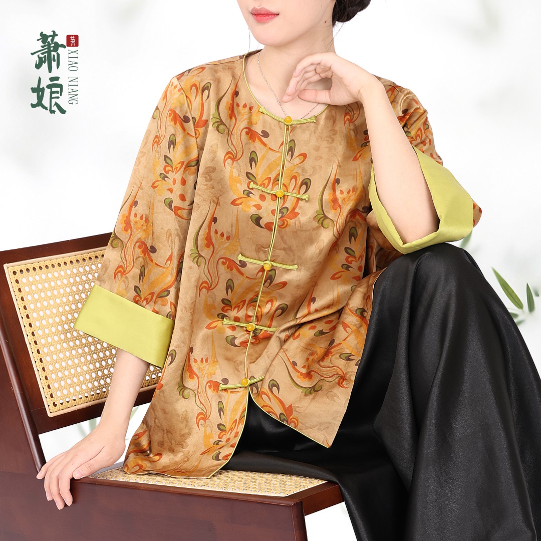 萧娘【浮世东方】重锻香云纱圆领上衣桑蚕丝新中式国风上衣2721