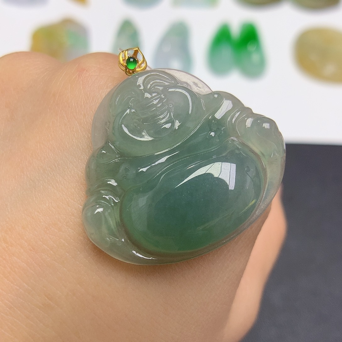翡翠颈饰18K金镶嵌佛公