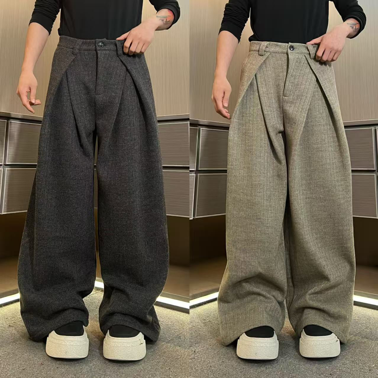 裤子WK335男士冬季高品质加厚磨毛呢绒料保暖立体双褶弯刀裤