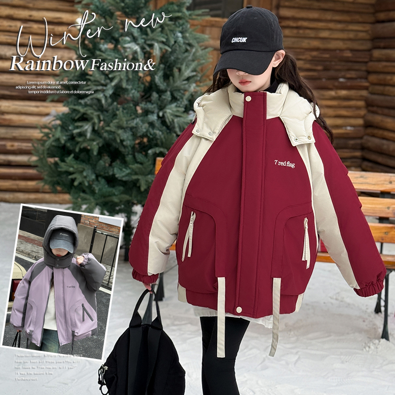 女童冬季冲锋衣棉服加厚款韩版时尚百搭保暖舒适防风防水防污