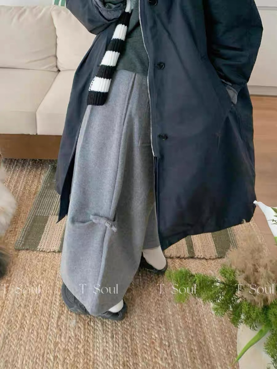 灰灰呀！260 立体蝴蝶结！韩代复古设计高腰百搭宽松加绒阔腿休闲裤