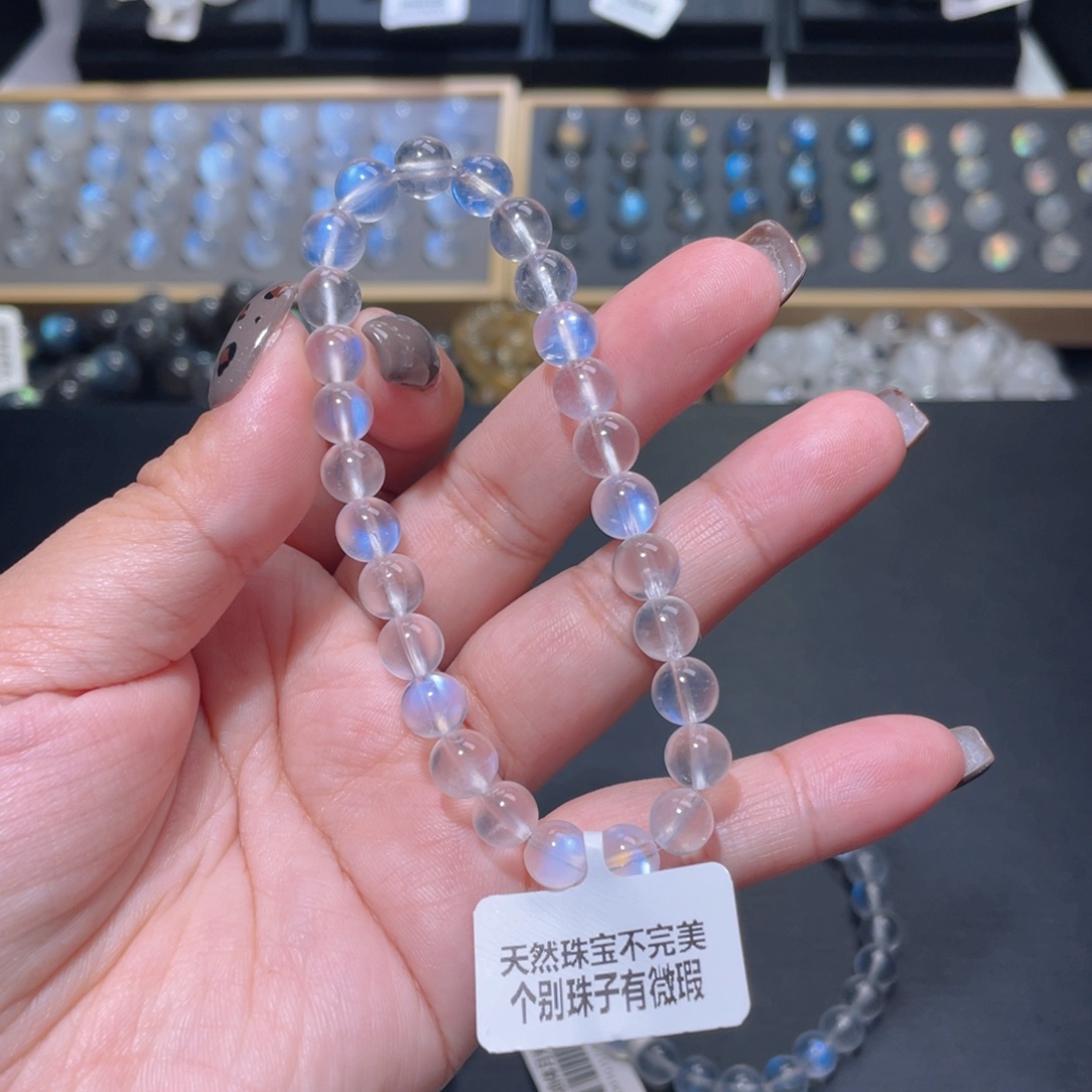 甜***煲未镶嵌长石手链蓝月光手链7mm