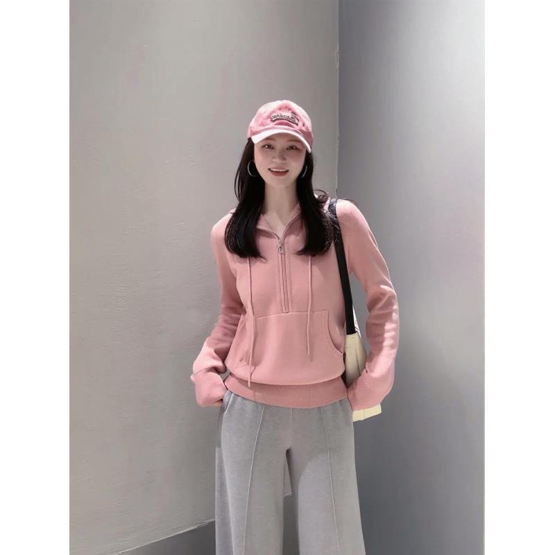 【商场同款】2025秋冬新款纯色连帽拉链针织衫百搭长袖卫衣女538083