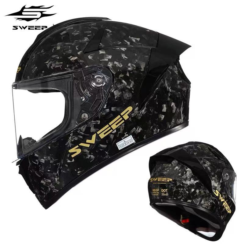 SWEEP芬兰碳纤维摩托车机车头盔防雾超轻男女3K碎碳大尾翼全盔M8