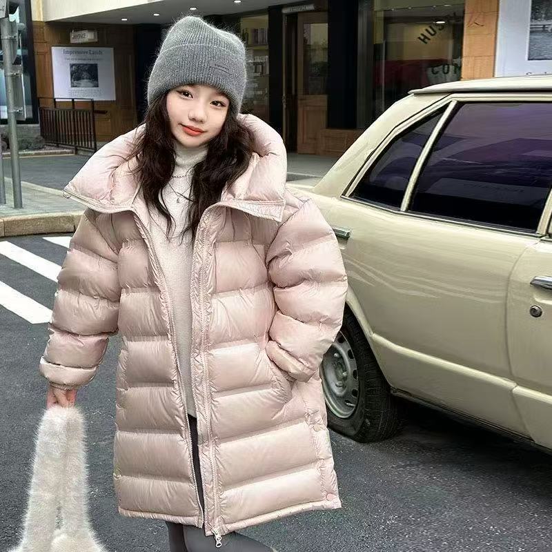 晶秋新款三防女童羽绒服加厚长款过膝保暖外套