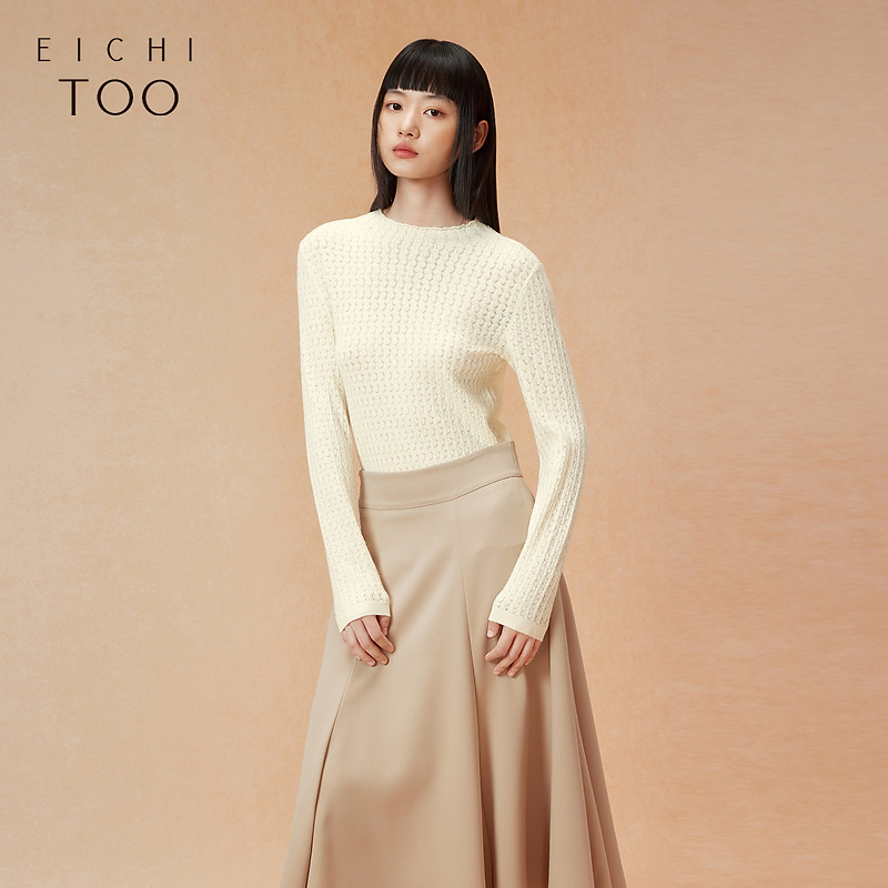 爱居兔荷叶边打底衫女新款软糯舒适长袖针织衫ENZAJ3P014A