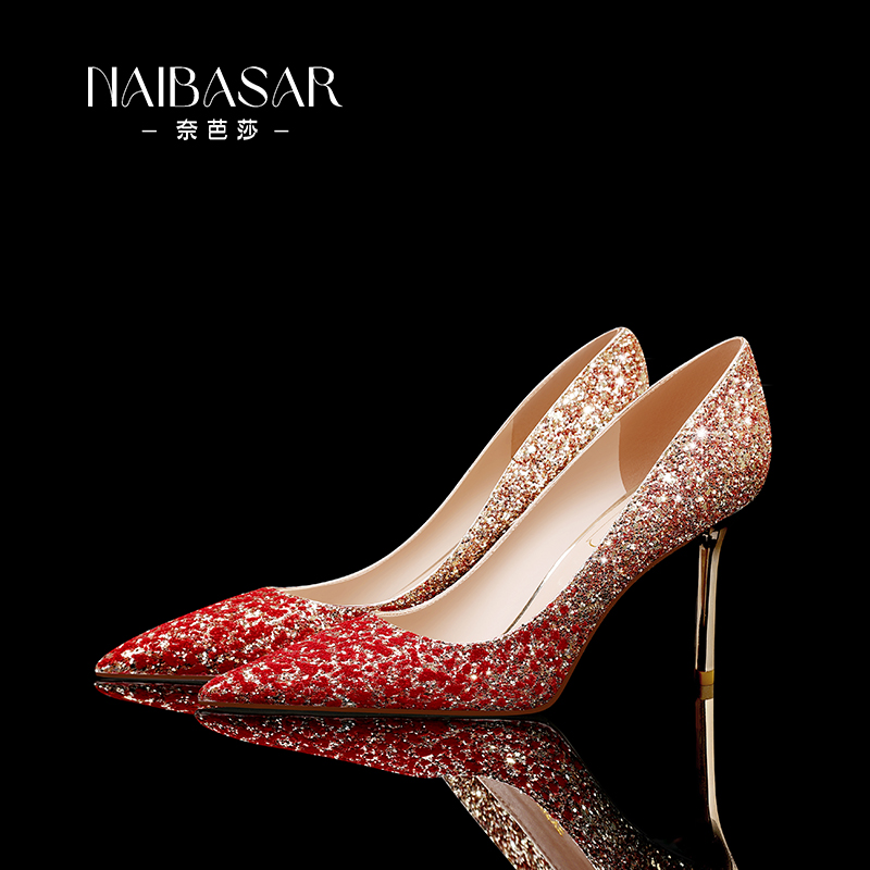 NAIBASAR/奈芭莎2025新款婚鞋女主婚纱秀禾两穿新娘水晶高跟单鞋