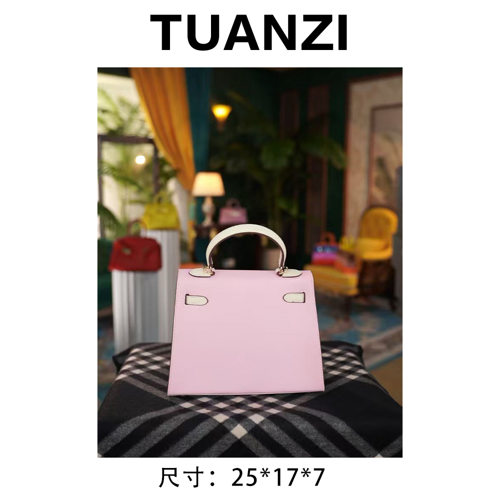 【25cm金扣】手提斜挎腋下TUAN′ZI定制真皮女包 XKY-6978-粉配白
