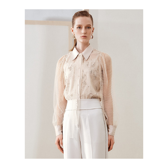 FALEMIG-歌系网纱长袖衬衫上衣EWF201C02800