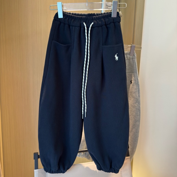 男童秋季新款百搭休闲时尚横兜小马卫裤宽松长裤女童花灰色束脚裤