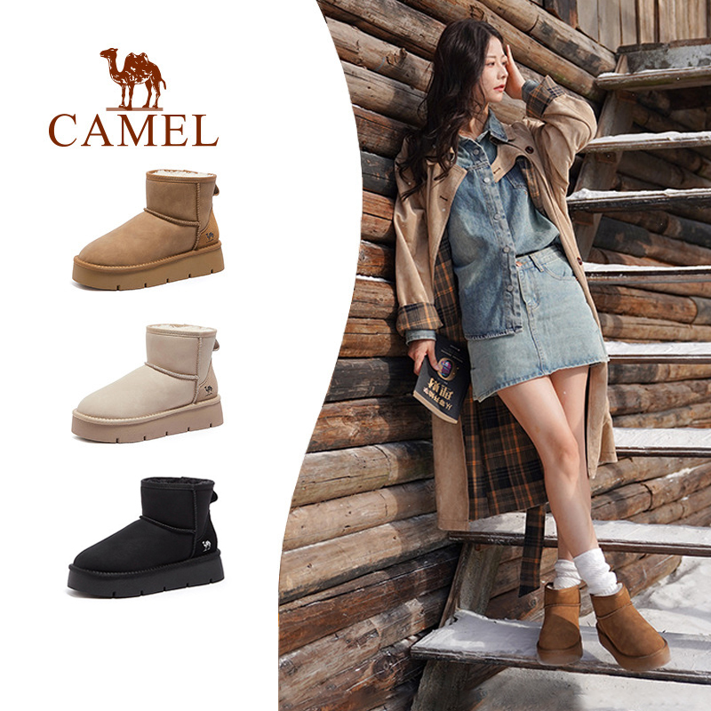骆驼雪地靴女鞋2025秋冬新款加绒小暖炉厚底短靴子女休闲保暖棉鞋
