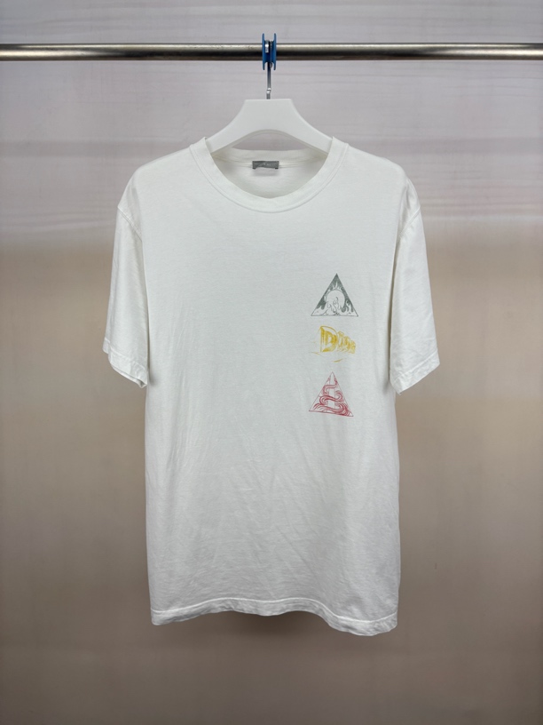 未使用 DIOR/迪奥 三色logo印花做旧短袖/XL码/M5453
