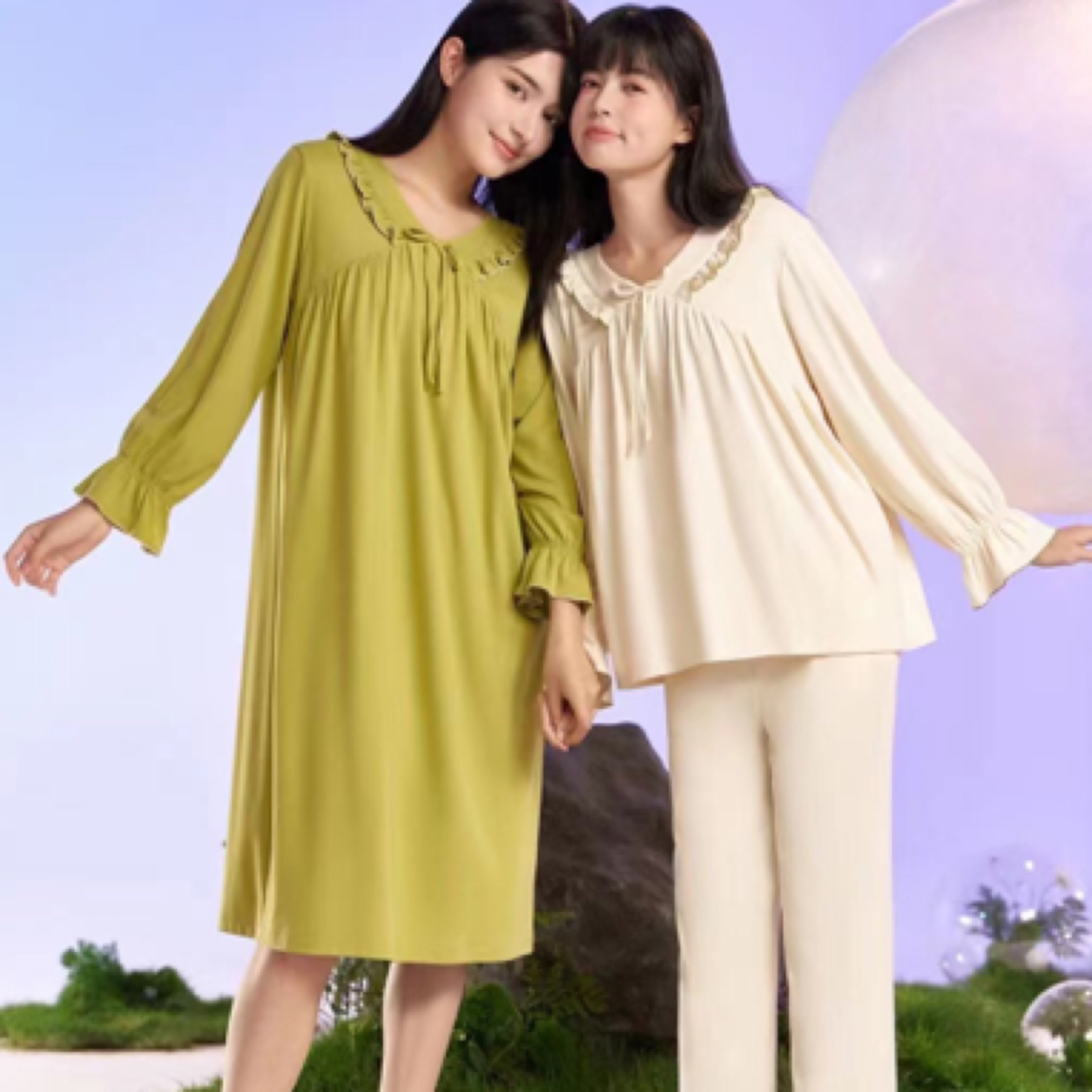 双面爽滑棉女款甜美风睡裙柔软顺滑高品质