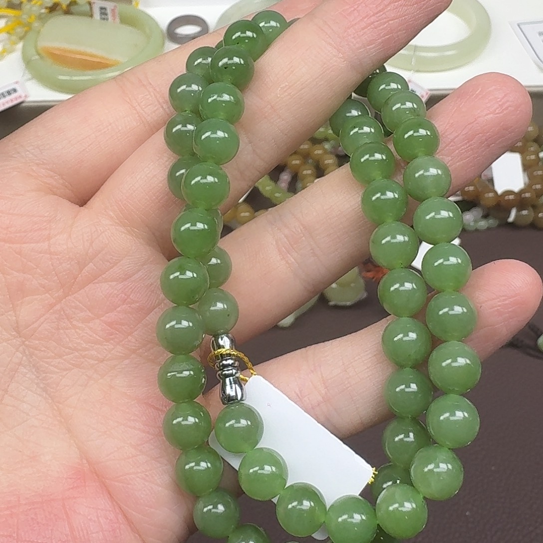 和田玉未镶嵌颈饰俄料碧玉卡10圆珠妈妈链