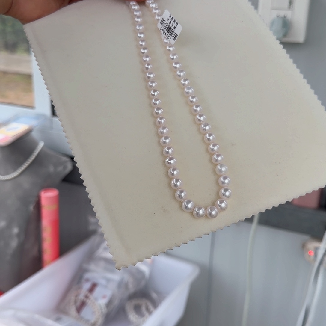 淡水珍珠银S925镶嵌颈饰8-9无核极光镜面正圆炫彩冷白