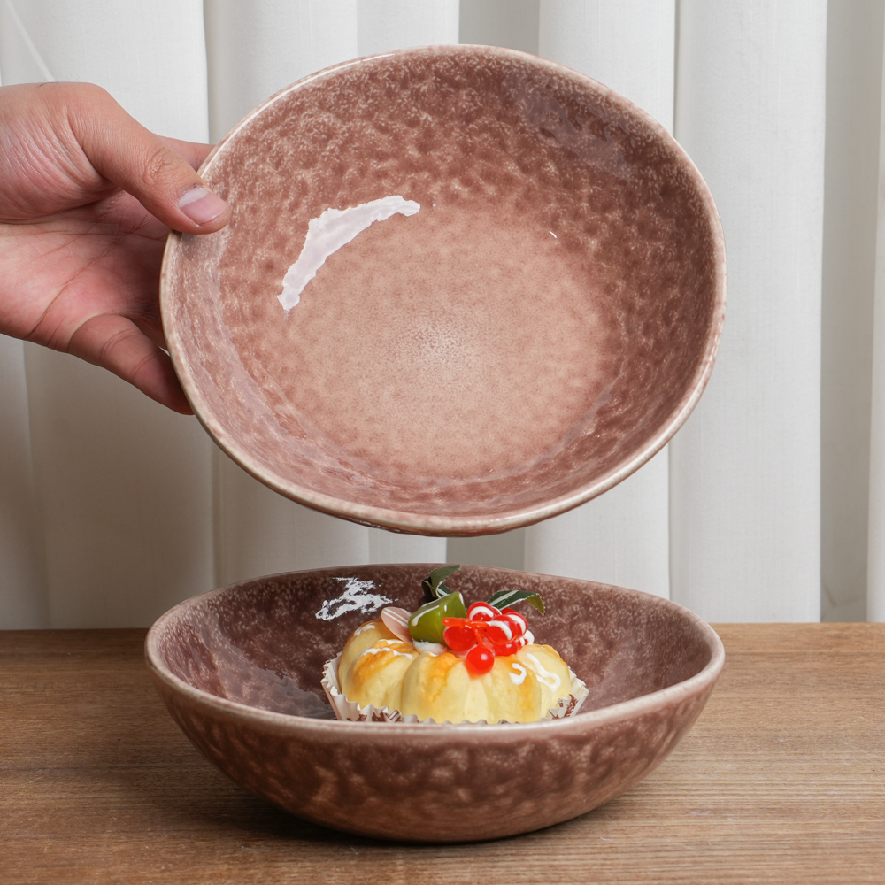 【瑕疵】菜碗釉下彩陶瓷窑变酒红异形沙拉碗日式复古家用C4A