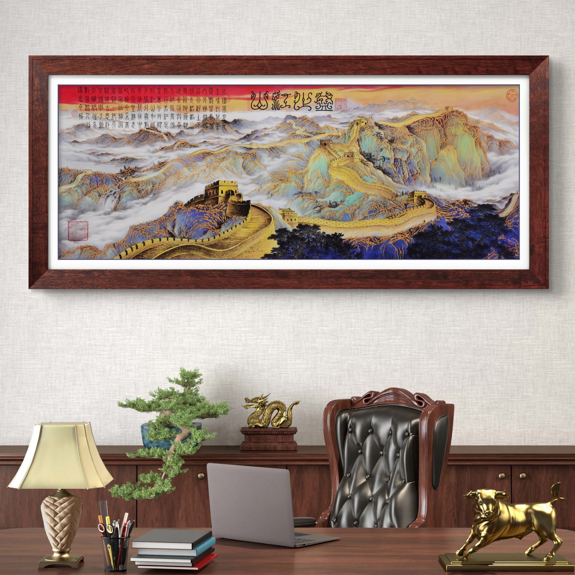 《盛世江山金碧山水》杭州锦丝绫布软装裱