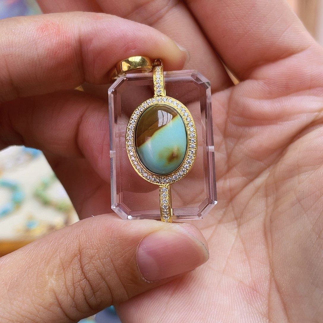 绿松石银S925镀金镶嵌吊坠(不含链)