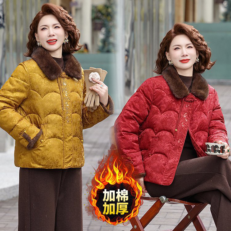 中老年新中式国风短款气质冬季女装保暖外时尚加绒秋冬妈妈装8585