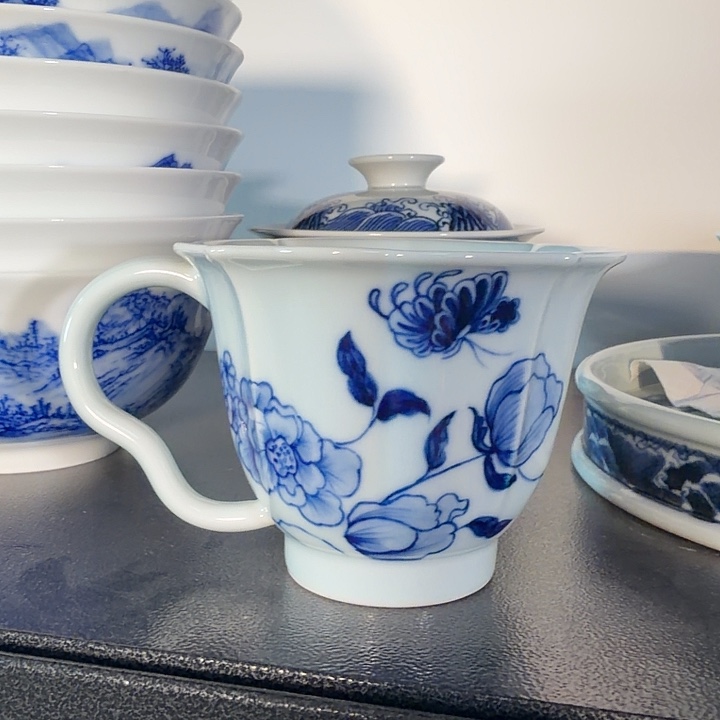 青花碟恋花系列花口咖啡杯