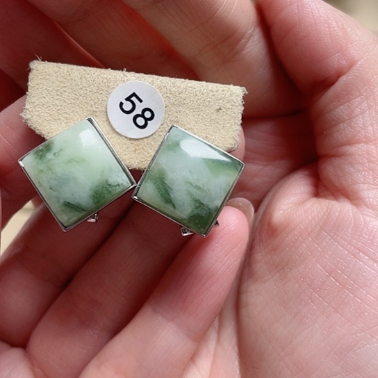 透闪石-蛇纹石玉耳环银S925镶嵌叮**M