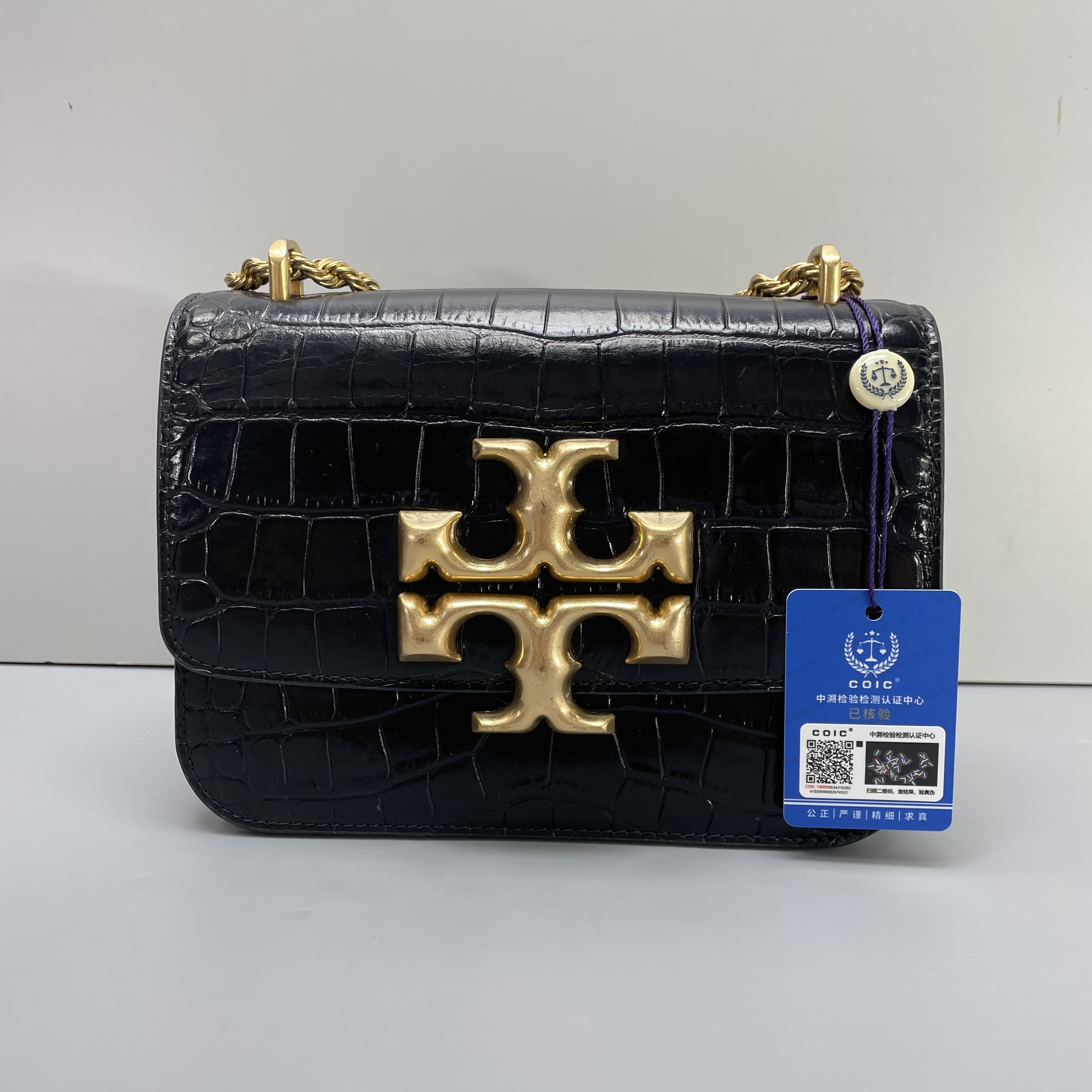 90新 TORY BURCH/汤丽柏琦 小林/鳄鱼压纹金砖包19*13*6cmB072601