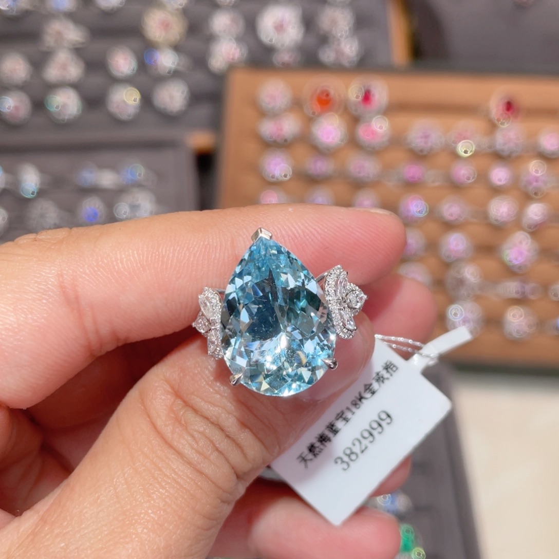 海蓝宝石戒指18K金镶嵌10.33ct 