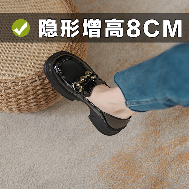 厚底金属扣乐福鞋女2024新款内增高真皮小皮鞋英伦风小码3233单鞋
