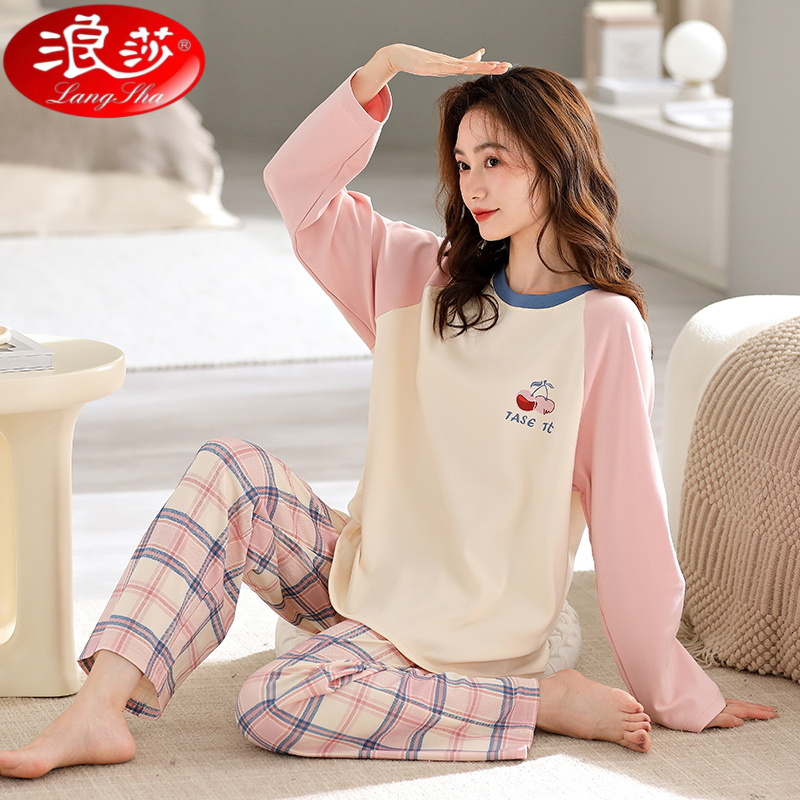 浪莎睡衣女款卡通2025新款春秋季大码长袖套装休闲家居服可外穿