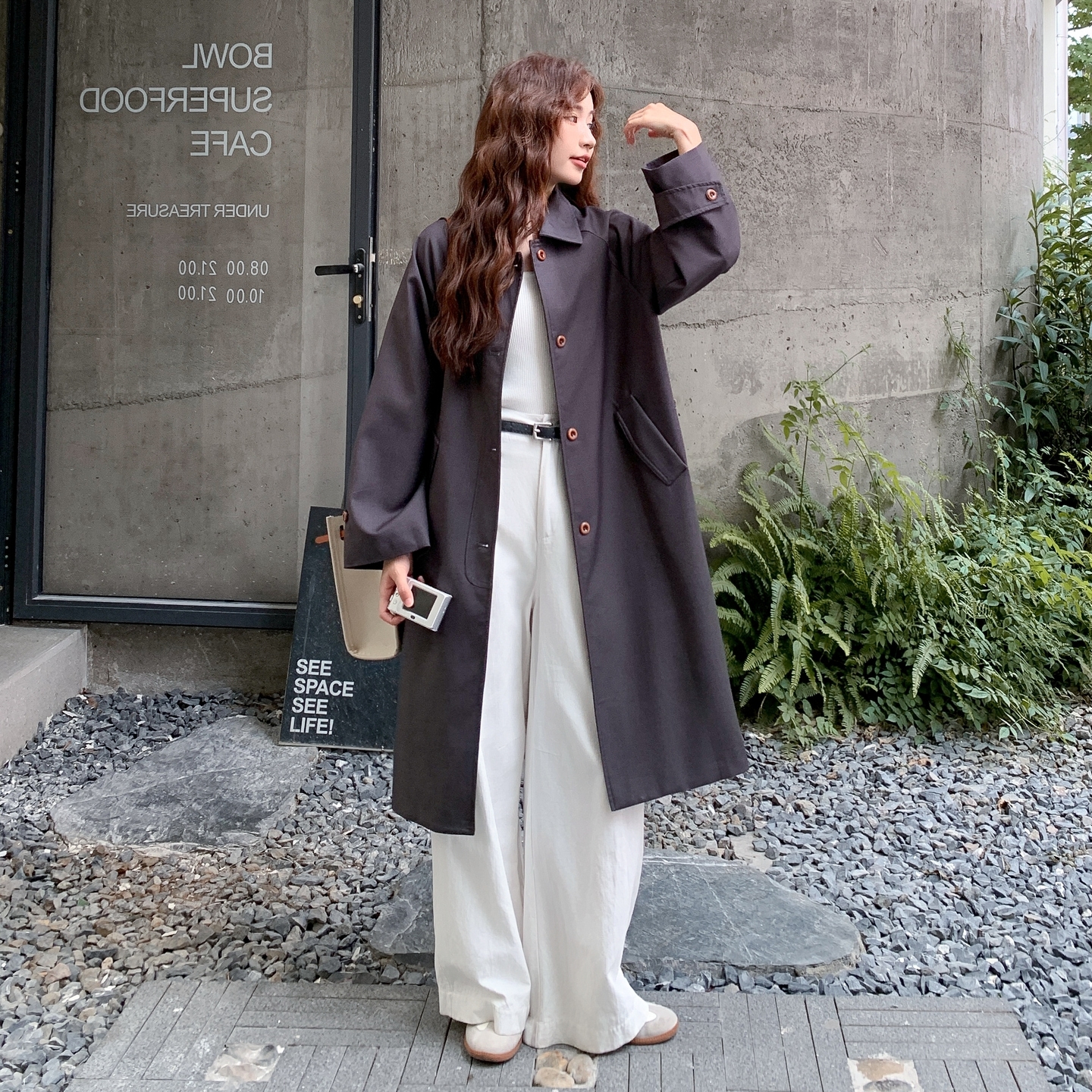 7351-7400 可爱风大衣秋季女中长款双排扣风衣长款(非主图款）