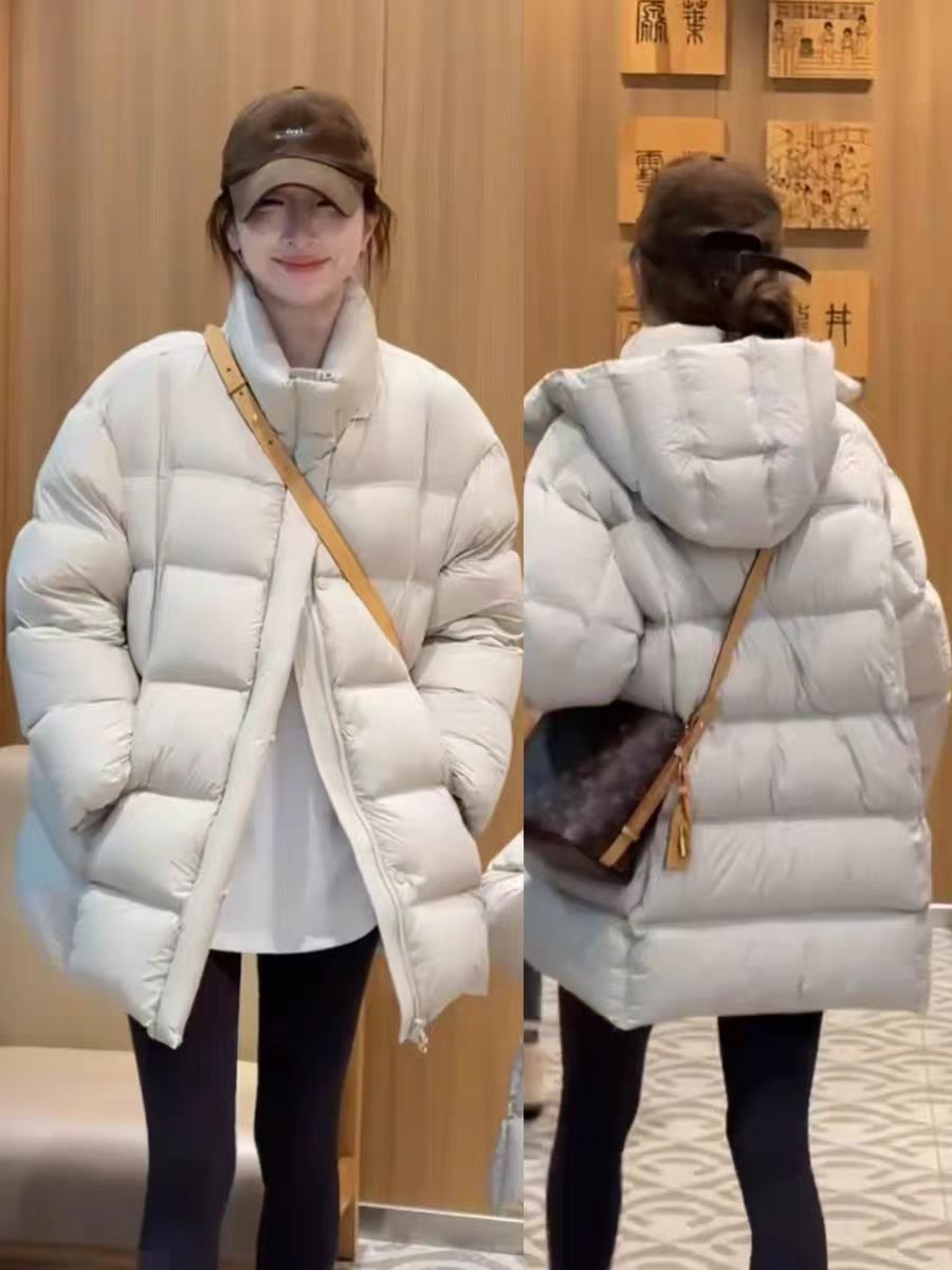 2025冬季新款韩系休闲宽松90白鸭绒可拆卸连帽保暖小个子羽绒服女