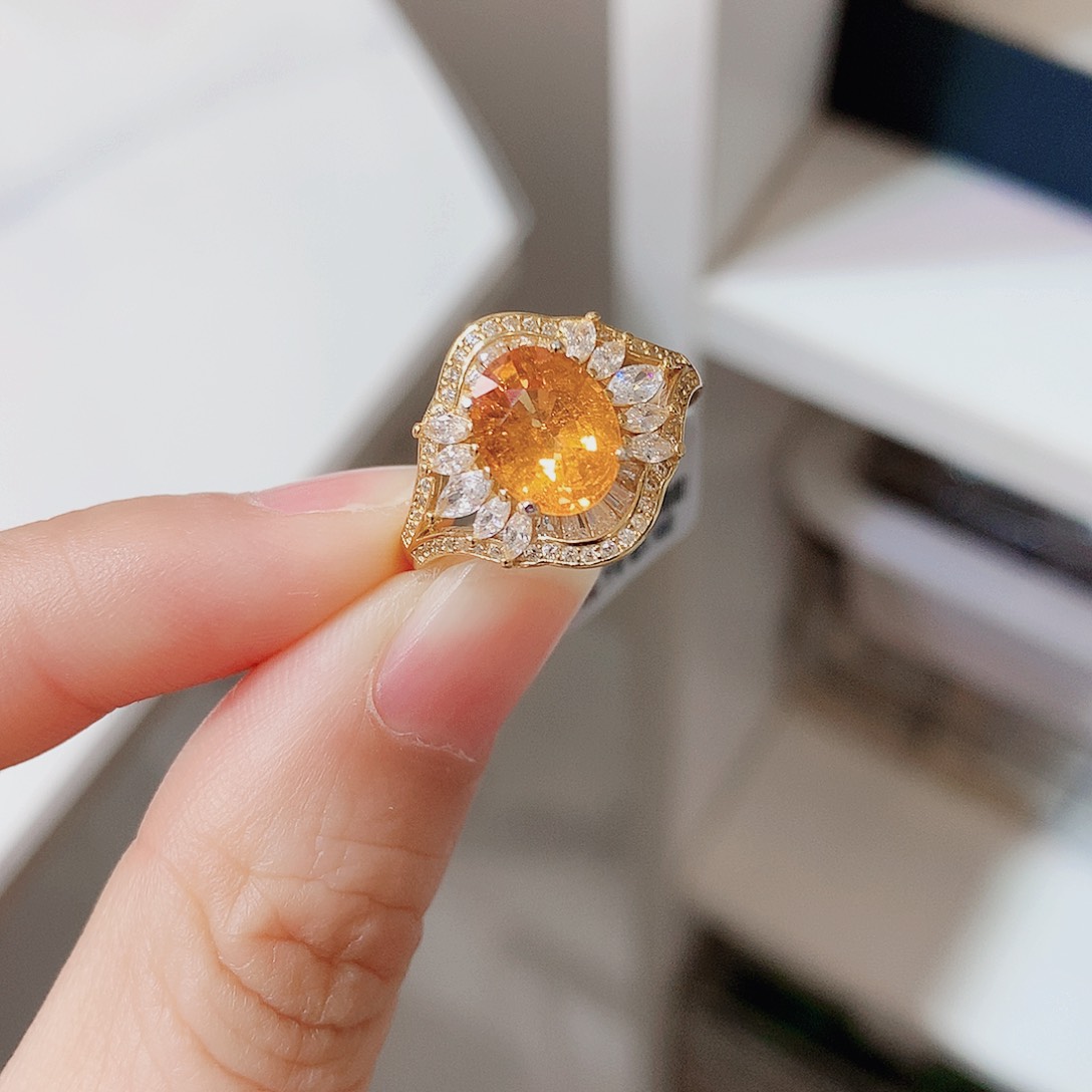 银S925镶嵌戒指石榴石（芬达石）