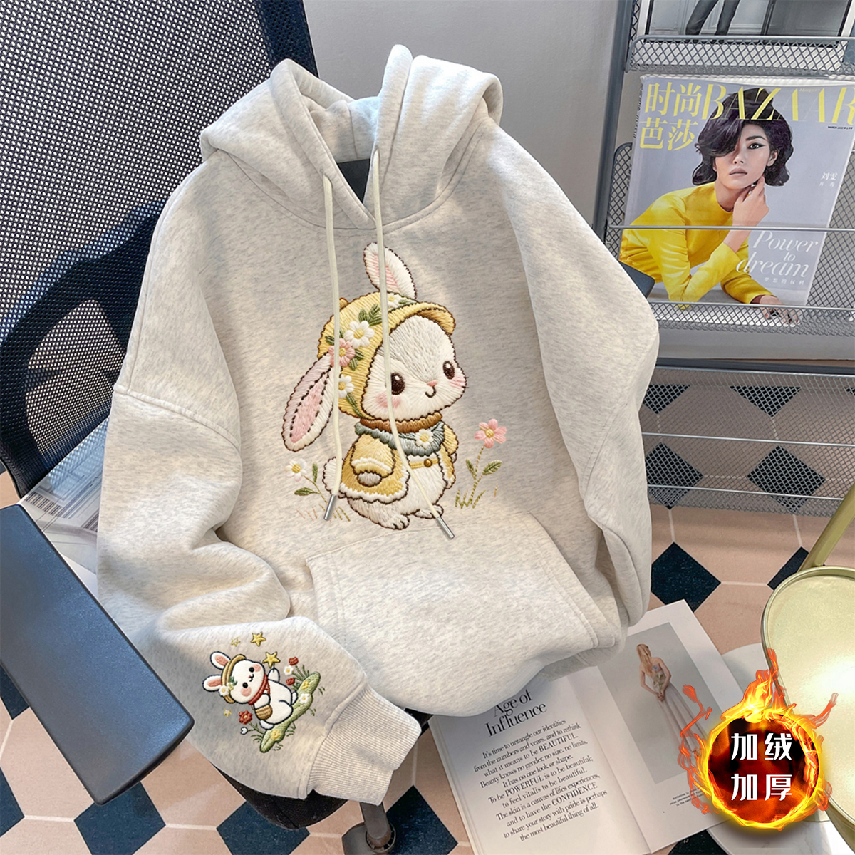 女童冬款连帽卫衣2025新款儿童冬季加绒帽衫女孩休闲洋气时髦上衣