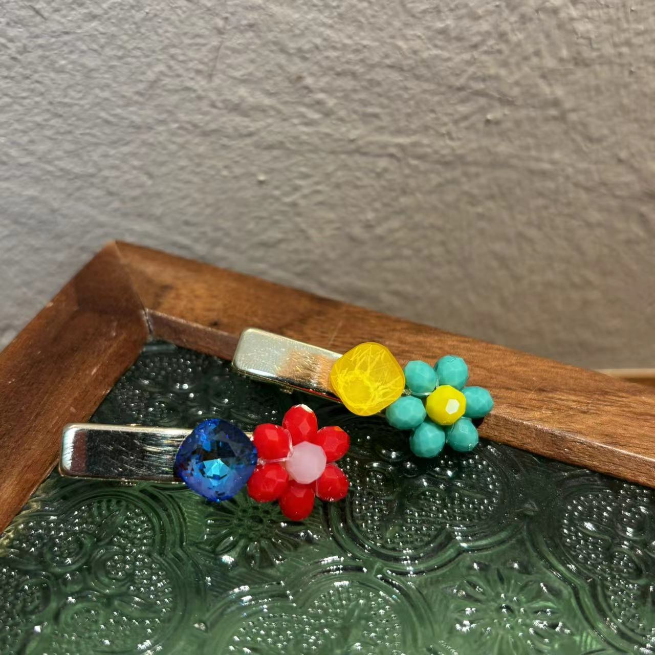 时尚撞色闪闪小花鸭嘴夹发夹Y937一对