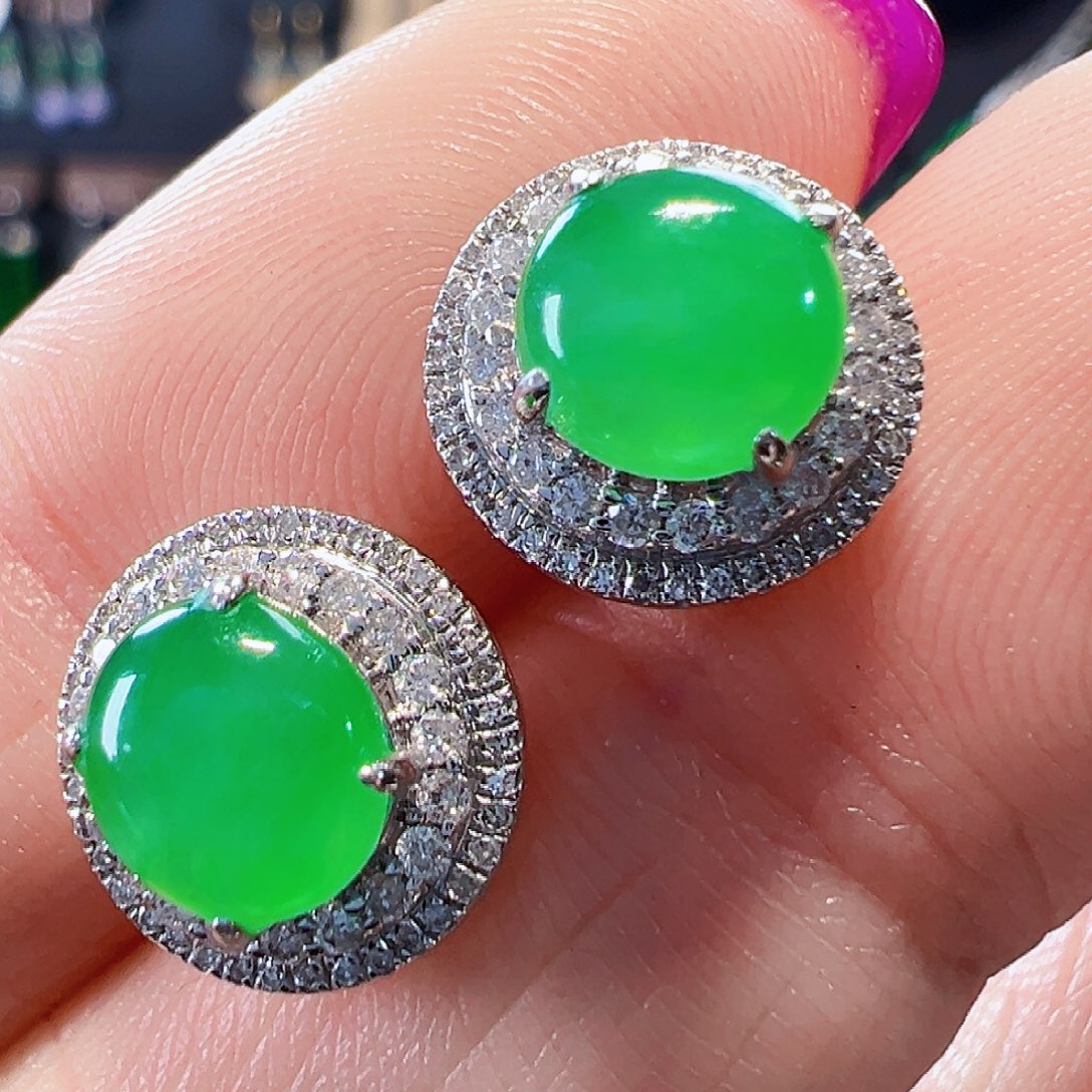 翡翠耳饰18K金镶嵌签收后24小时鉴赏期