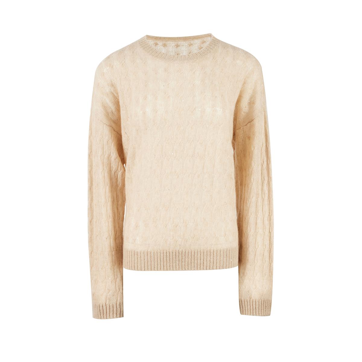 THE EASE【闪耀系列】山羊绒珠片纱，绞花款圆领针织羊绒衫，YR27147