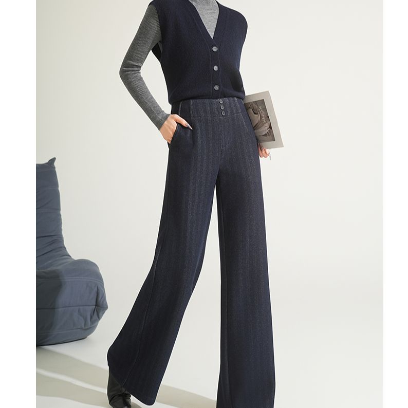 纪凡姬/8805-微喇裤女款秋冬新款休闲宽松显瘦松紧腰直筒裤