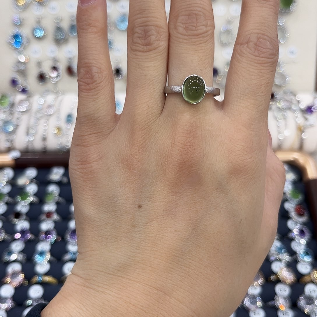 蛇纹石玉银S925镶嵌戒指