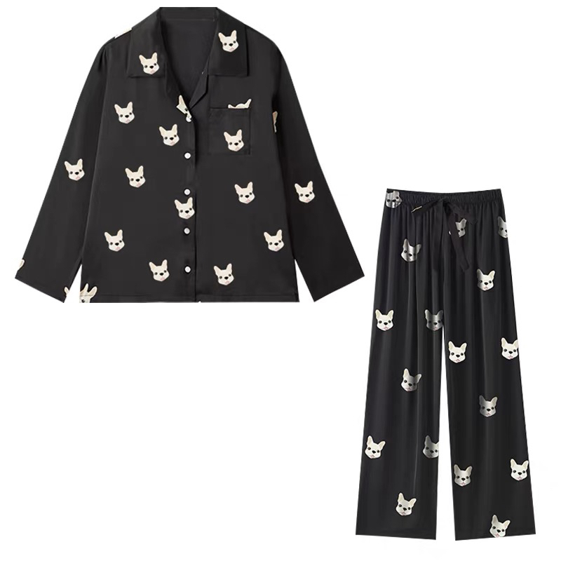 【女装】真丝睡衣女小狗重磅百分百桑蚕丝女款家居服套装T2006