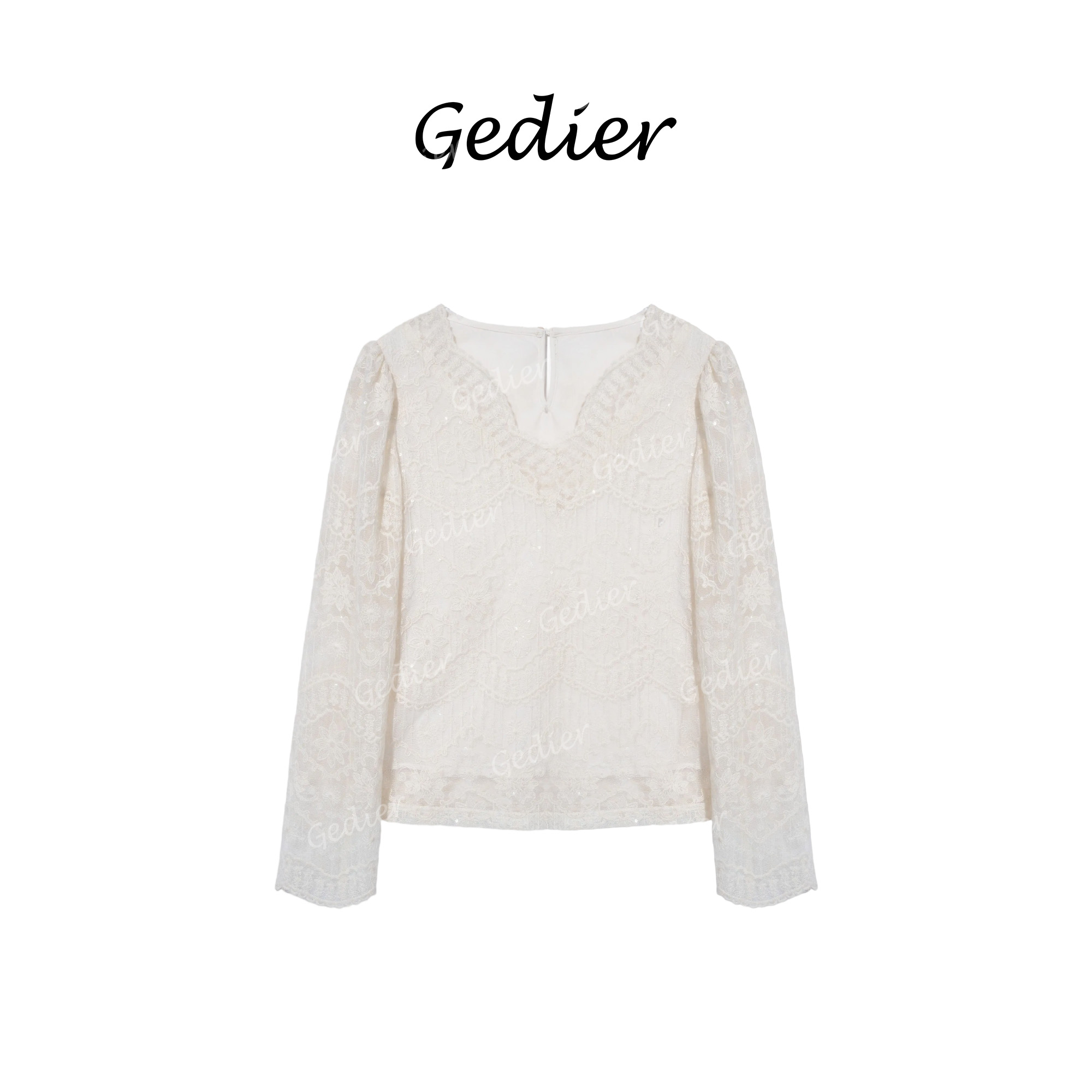 【歌蒂尔】2025年春季欧若风优雅蕾丝V领长袖衬衫 CG510532Y