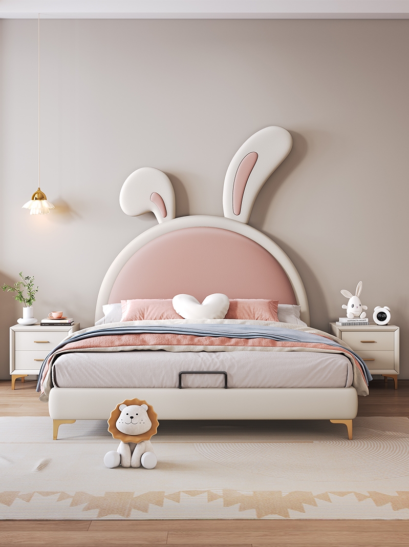 儿童床男孩女孩公主床奶油风现代简约1.5m卧室软包床青少年小孩床