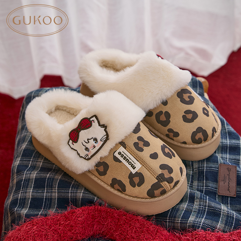 【Gukoo/果壳】mikko联名系列卡通厚底居家毛绒棉拖鞋可爱保暖秋冬