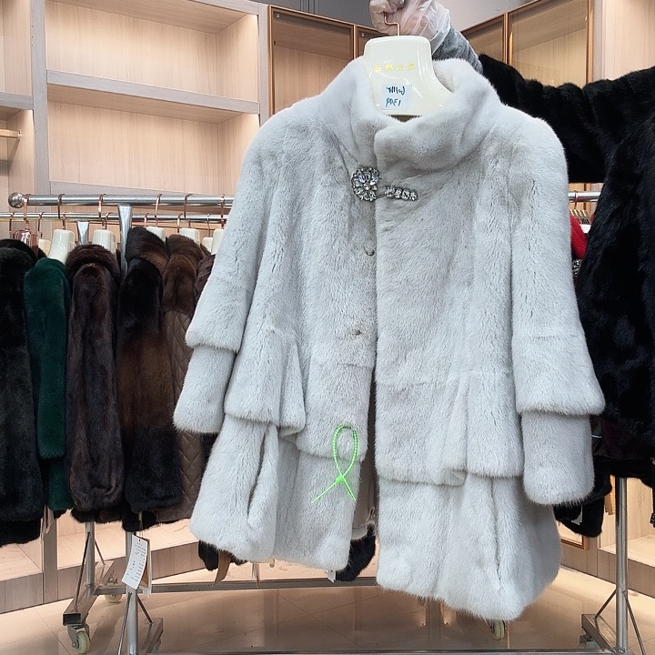 蓝色立领貂皮yh0909