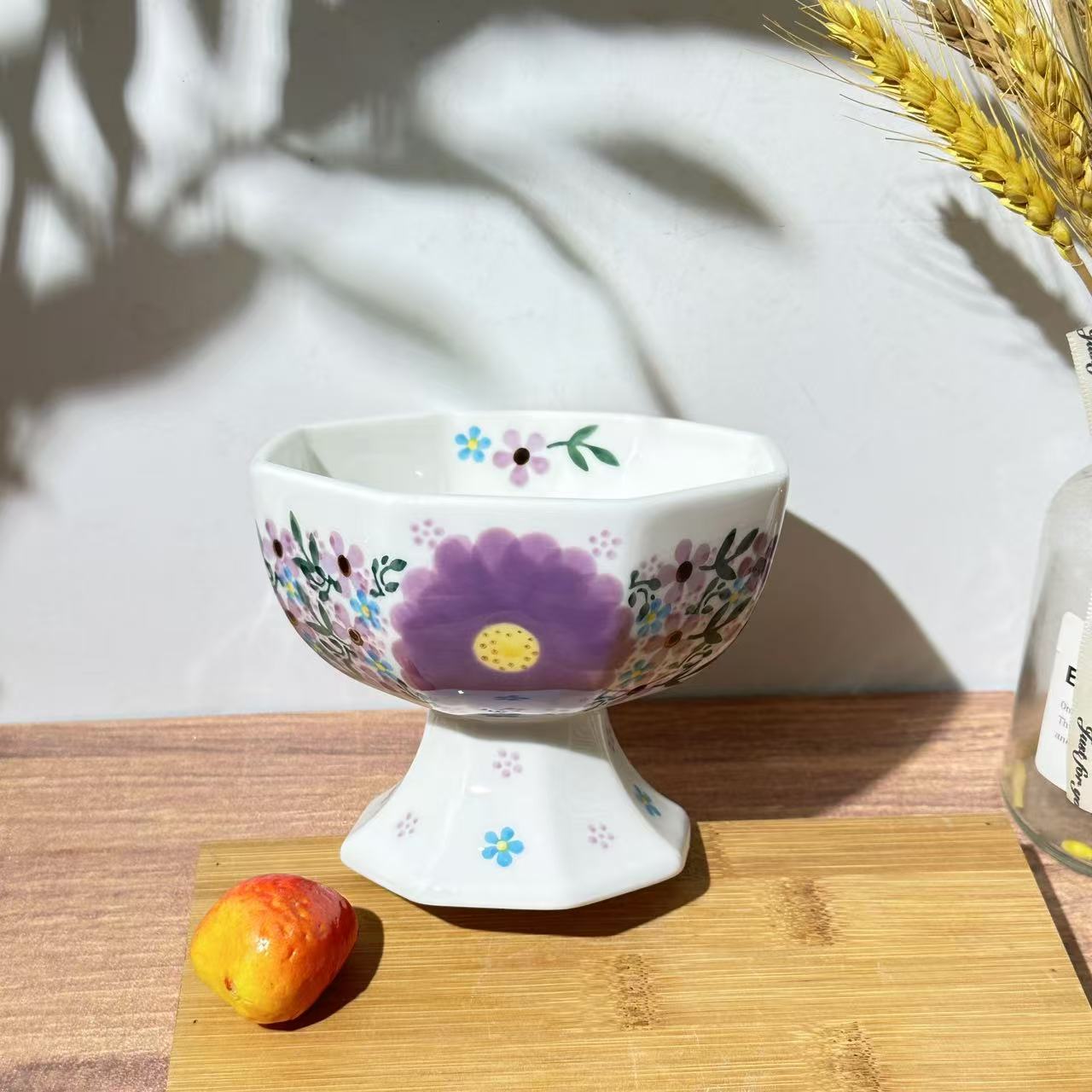 陶瓷手绘粉黛手彩高脚冰淇淋水果沙拉碗