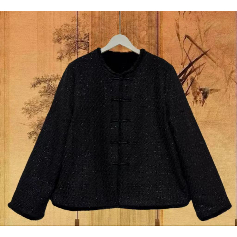 小香风星空 双面穿新中式文艺复古加厚重工毛毛上衣外套