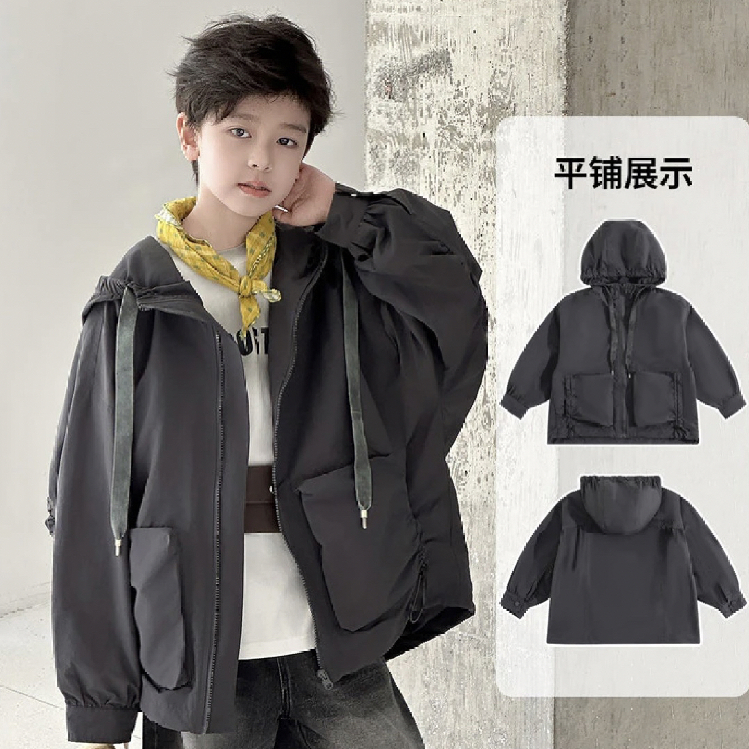儿童秋季新款洋气时髦连帽夹克外套男童休闲宽松韩版衣服上衣风衣
