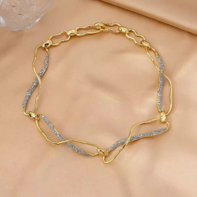 铜合金项链 鬼才原创设计打造时尚潮流重工铜镀金双色满钻项链