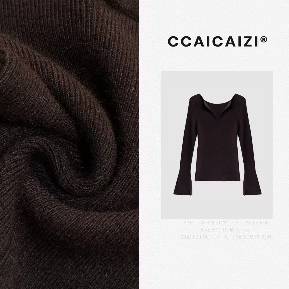 [no退no换] CCAICAI「暖昼序章」纯色修身显瘦翻领针织上衣 C9995